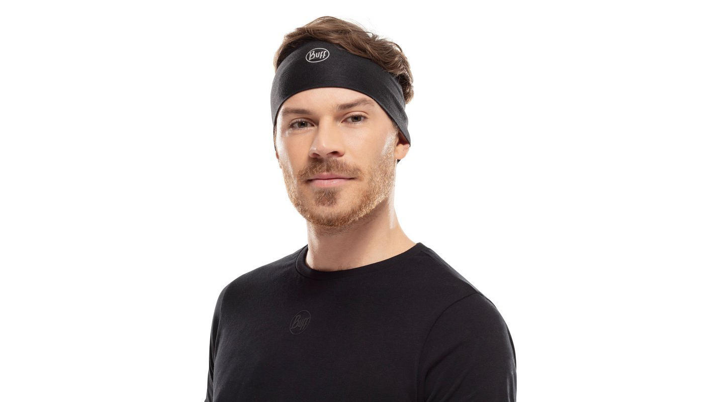 Turystyczna opaska na głowę BUFF COOLNET UV® Wide Headband - wzór: Solid black